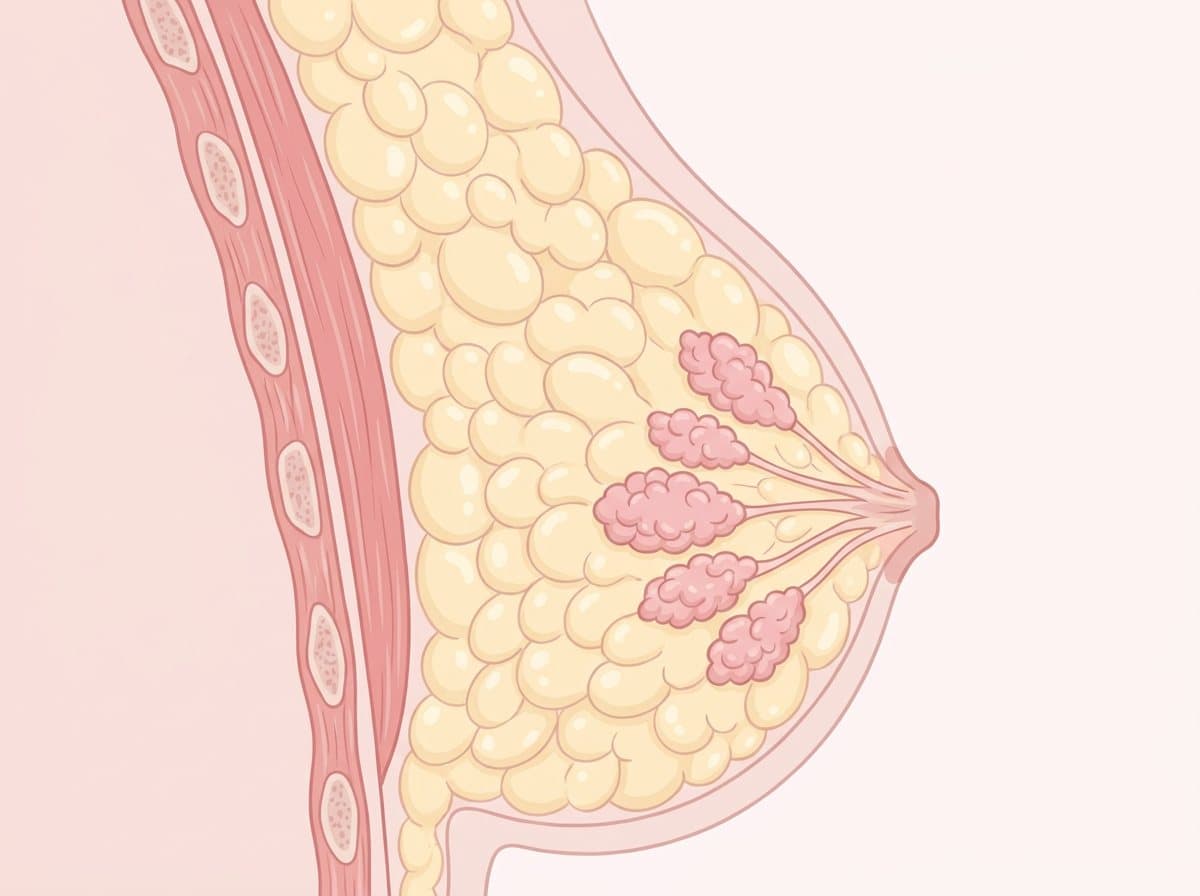 지방 조직이 많은 유방 단면 일러스트